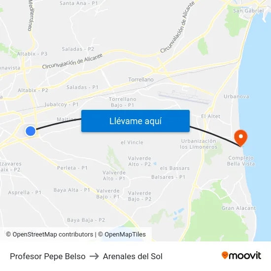 Profesor Pepe Belso to Arenales del Sol map