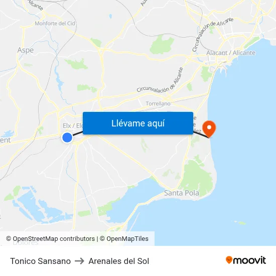Tonico Sansano to Arenales del Sol map