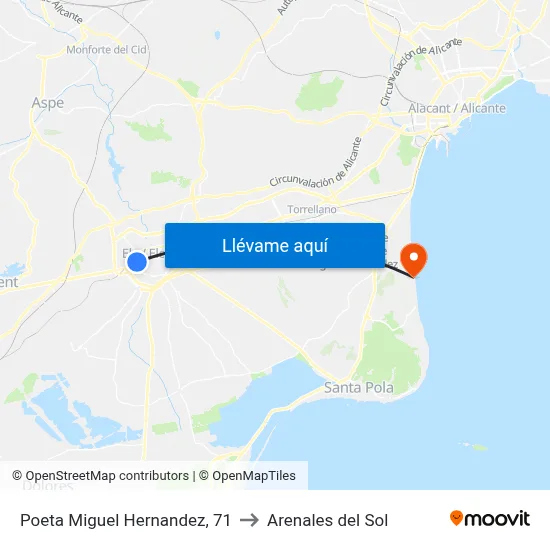 Poeta Miguel Hernandez, 71 to Arenales del Sol map