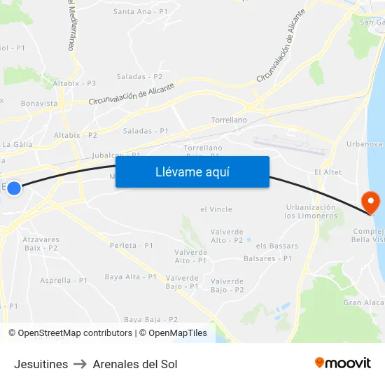 Jesuitines to Arenales del Sol map