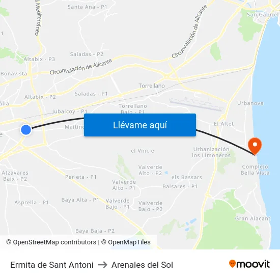 Ermita de Sant Antoni to Arenales del Sol map