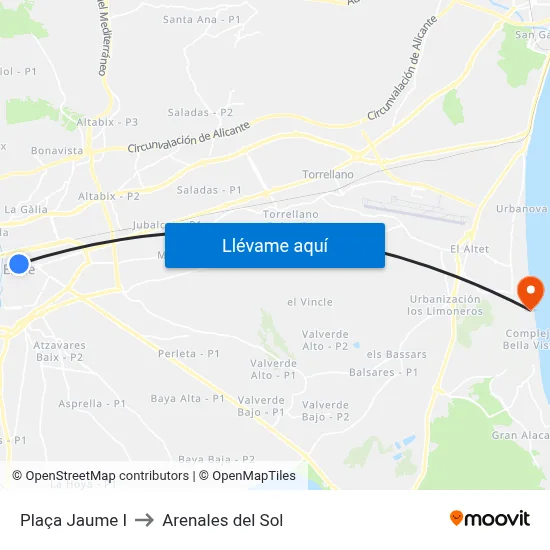 Plaça Jaume I to Arenales del Sol map
