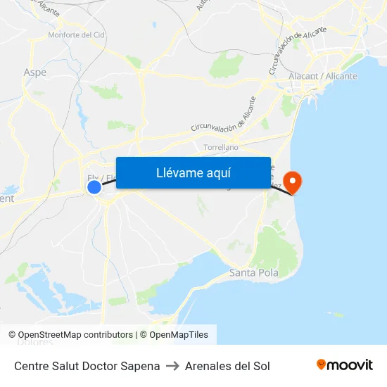 Centre Salut Doctor Sapena to Arenales del Sol map
