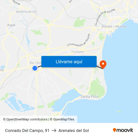Conrado Del Campo, 91 to Arenales del Sol map