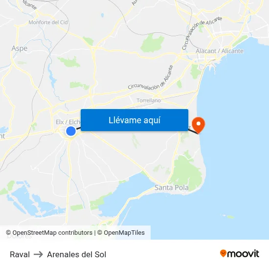 Raval to Arenales del Sol map