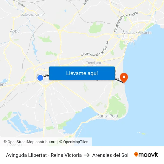 Avinguda Llibertat - Reina Victoria to Arenales del Sol map