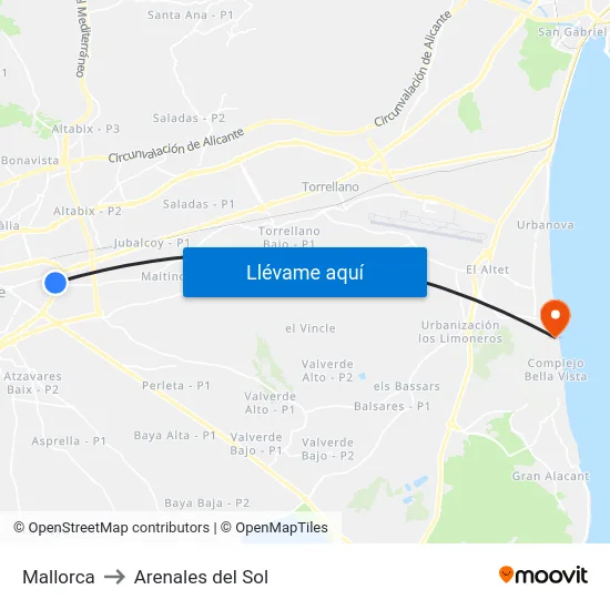 Mallorca to Arenales del Sol map
