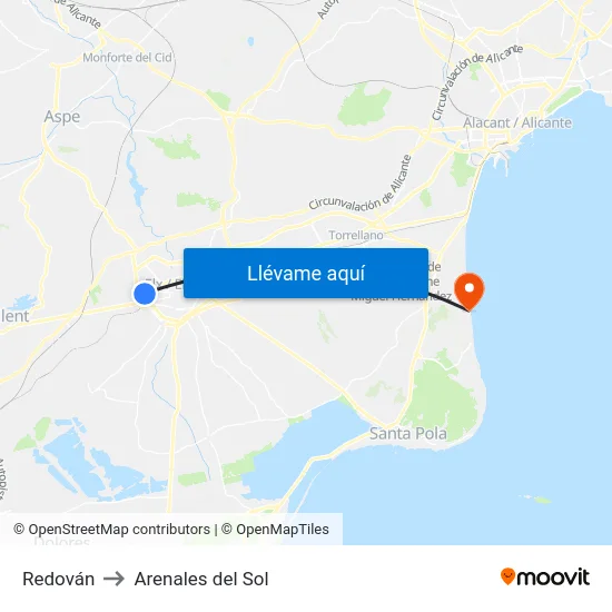 Redován to Arenales del Sol map