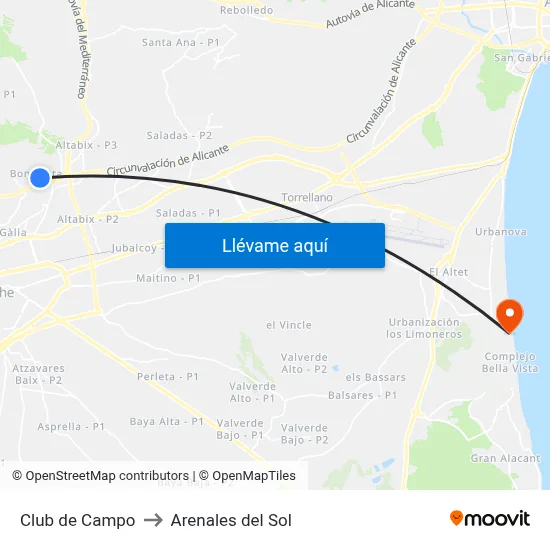 Club de Campo to Arenales del Sol map