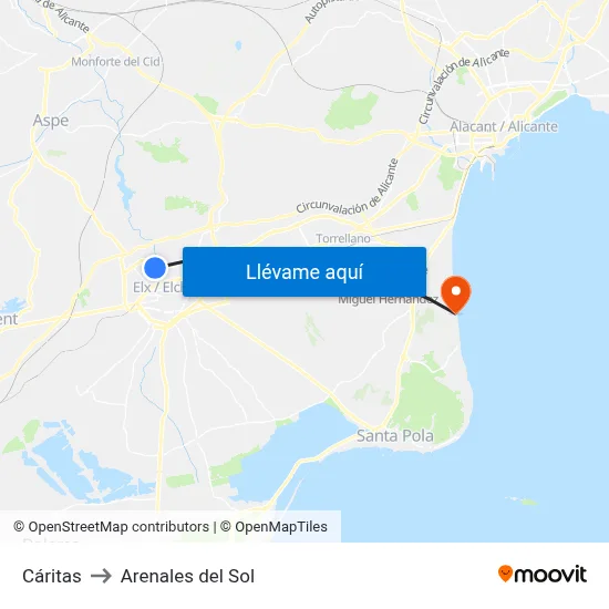 Cáritas to Arenales del Sol map