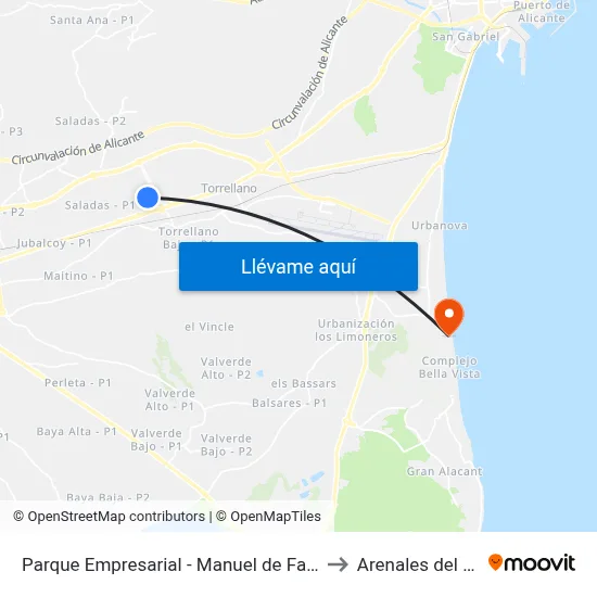 Parque Empresarial - Manuel de Falla 1 to Arenales del Sol map