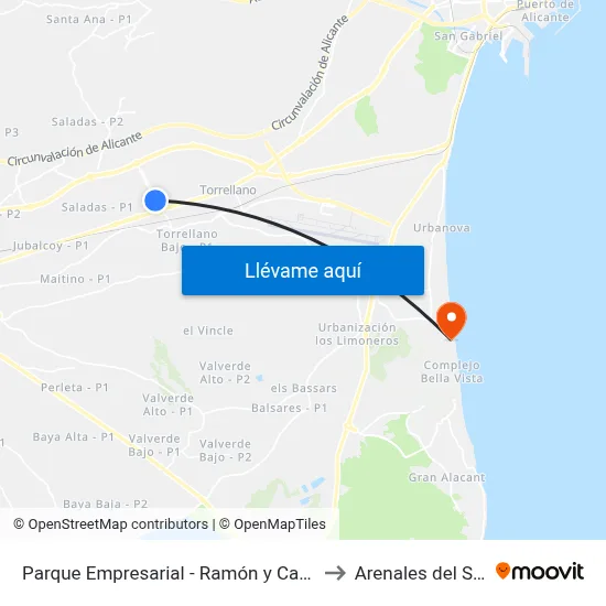 Parque Empresarial - Ramón y Cajal to Arenales del Sol map