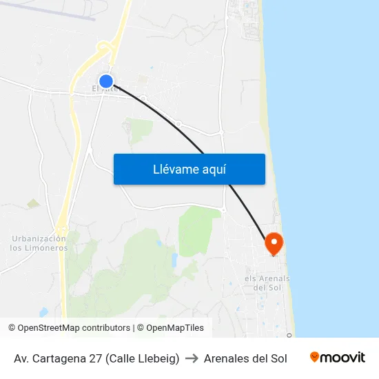 Av. Cartagena 27 (Calle Llebeig) to Arenales del Sol map