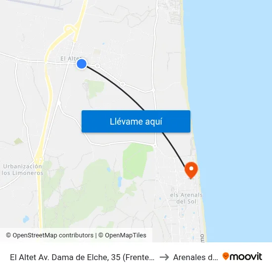 El Altet Av. Dama de Elche, 35 (Frente Centro Salud) to Arenales del Sol map