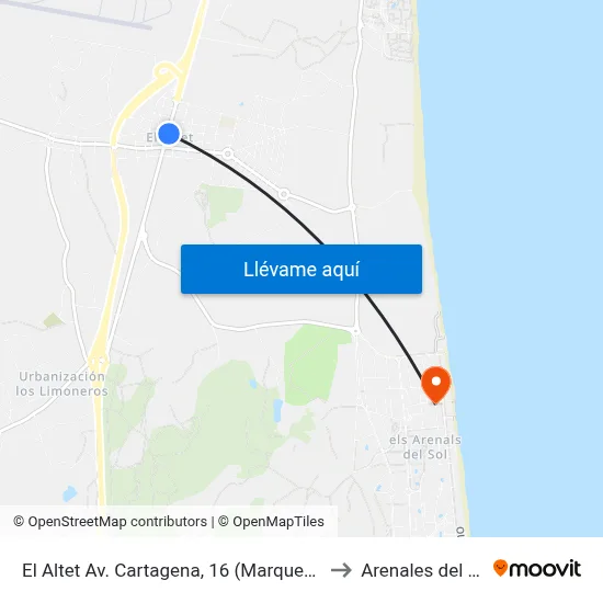 El Altet Av. Cartagena, 16 (Marquesina) to Arenales del Sol map