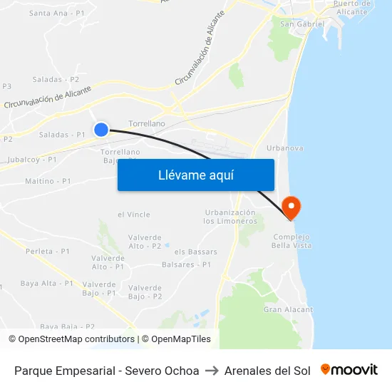 Parque Empesarial -  Severo Ochoa to Arenales del Sol map