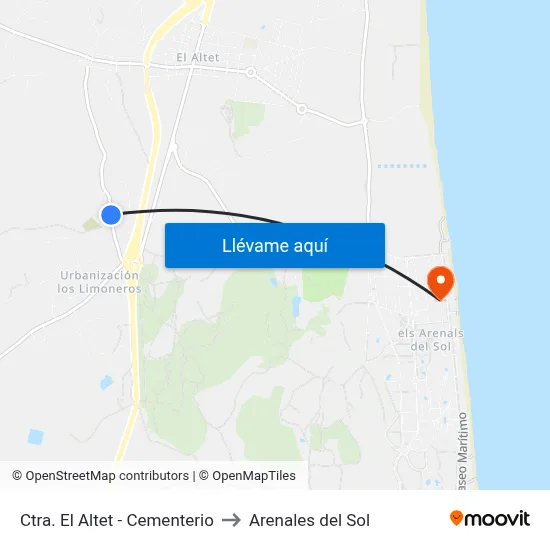 Ctra. El Altet - Cementerio to Arenales del Sol map