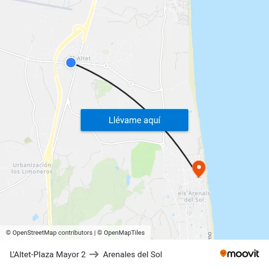 L'Altet-Plaza Mayor 2 to Arenales del Sol map