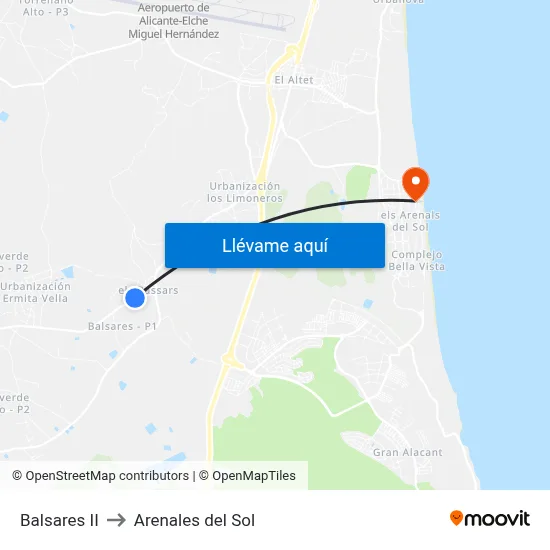 Balsares II to Arenales del Sol map