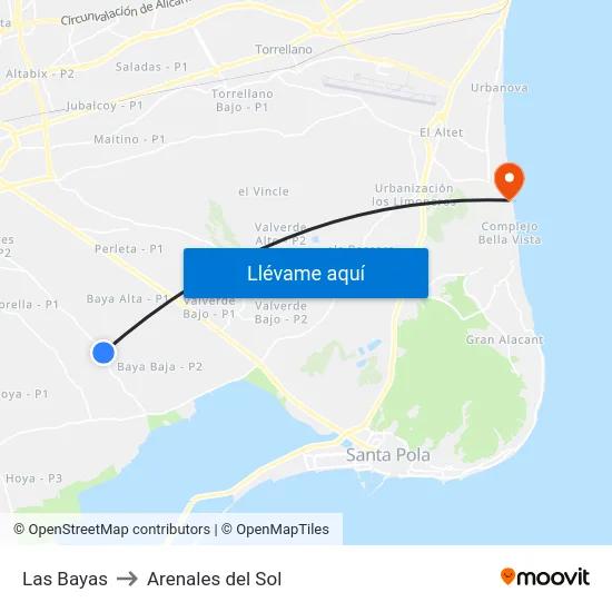 Las Bayas to Arenales del Sol map
