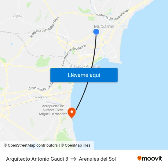 Arquitecto Antonio Gaudi 3 to Arenales del Sol map