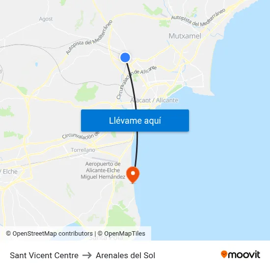 Sant Vicent Centre to Arenales del Sol map