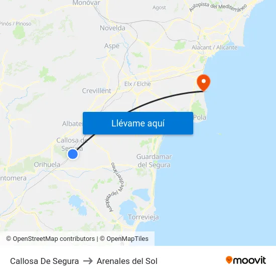 Callosa De Segura to Arenales del Sol map