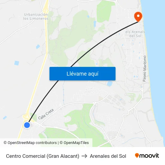 Centro Comercial (Gran Alacant) to Arenales del Sol map