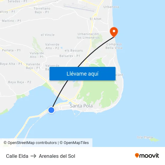 Calle Elda to Arenales del Sol map