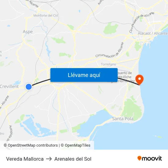 Vereda Mallorca to Arenales del Sol map