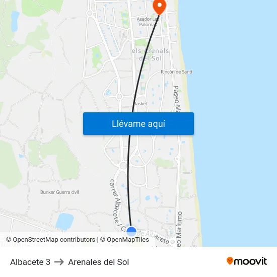 Albacete 3 to Arenales del Sol map