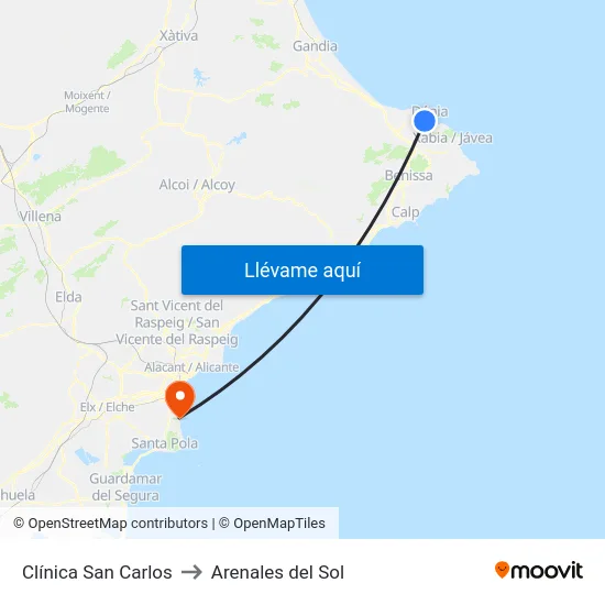 Clínica San Carlos to Arenales del Sol map