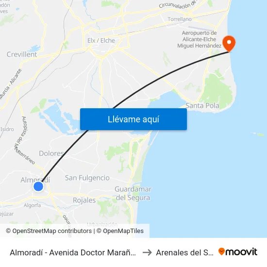 Almoradí - Avenida Doctor Marañón to Arenales del Sol map