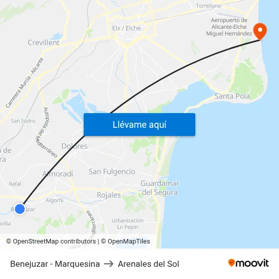 Benejuzar - Marquesina to Arenales del Sol map