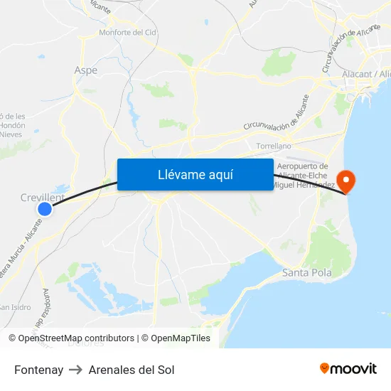 Fontenay to Arenales del Sol map