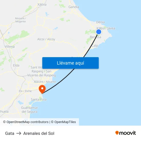 Gata to Arenales del Sol map