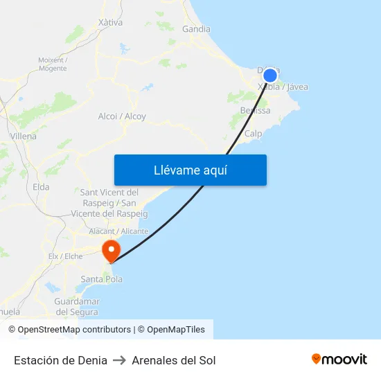 Estación de Denia to Arenales del Sol map
