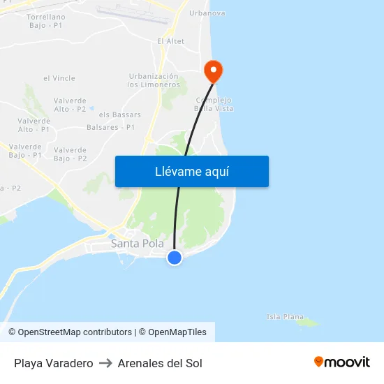 Playa Varadero to Arenales del Sol map