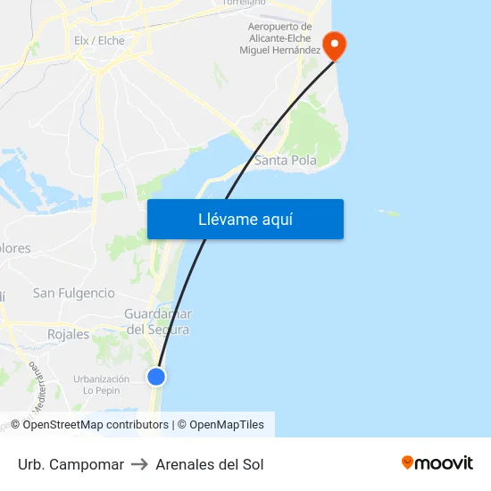 Urb. Campomar to Arenales del Sol map
