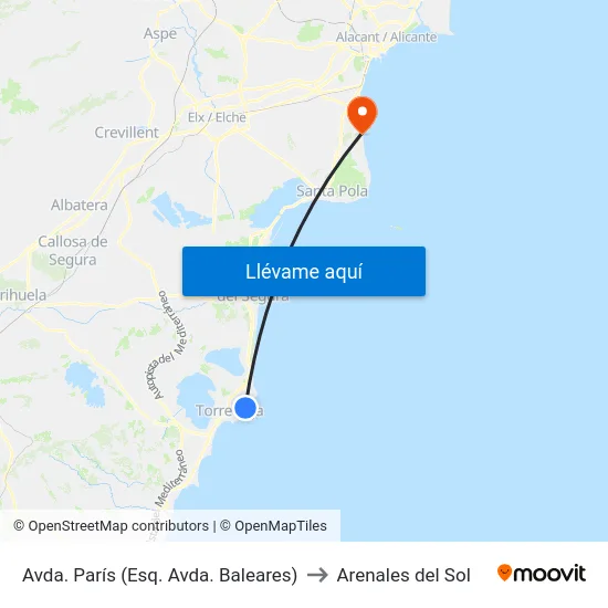 Avda. París (Esq. Avda. Baleares) to Arenales del Sol map