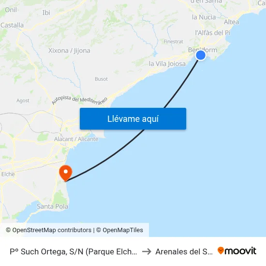 Pº Such Ortega, S/N (Parque Elche) to Arenales del Sol map