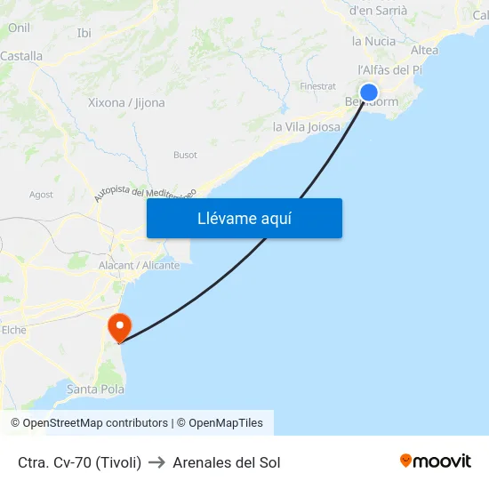 Ctra. Cv-70 (Tivoli) to Arenales del Sol map