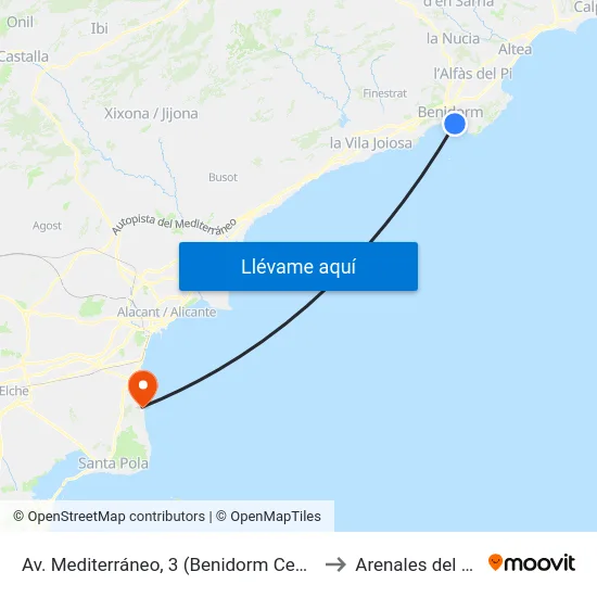Av. Mediterráneo, 3 (Benidorm Centro) to Arenales del Sol map