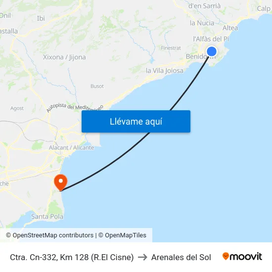 Ctra. Cn-332, Km 128 (R.El Cisne) to Arenales del Sol map