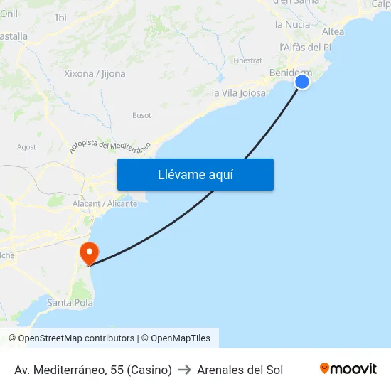 Av. Mediterráneo, 55 (Casino) to Arenales del Sol map