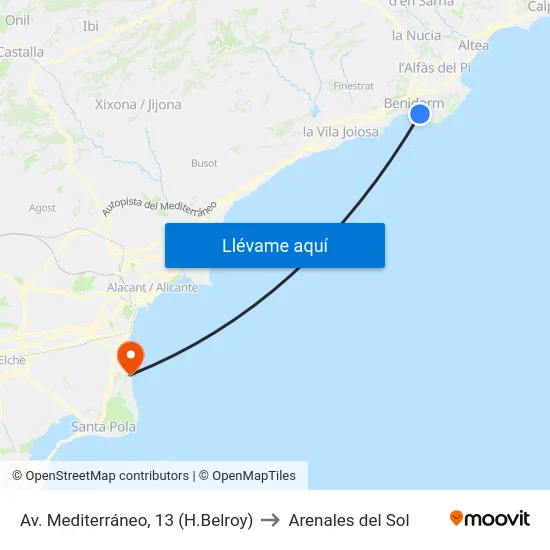 Av. Mediterráneo, 13 (H.Belroy) to Arenales del Sol map