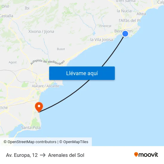 Av. Europa, 12 to Arenales del Sol map