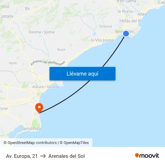 Av. Europa, 21 to Arenales del Sol map