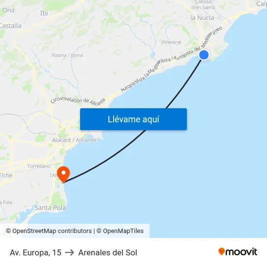 Av. Europa, 15 to Arenales del Sol map