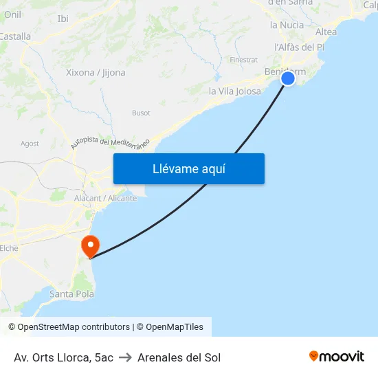 Av. Orts Llorca, 5ac to Arenales del Sol map